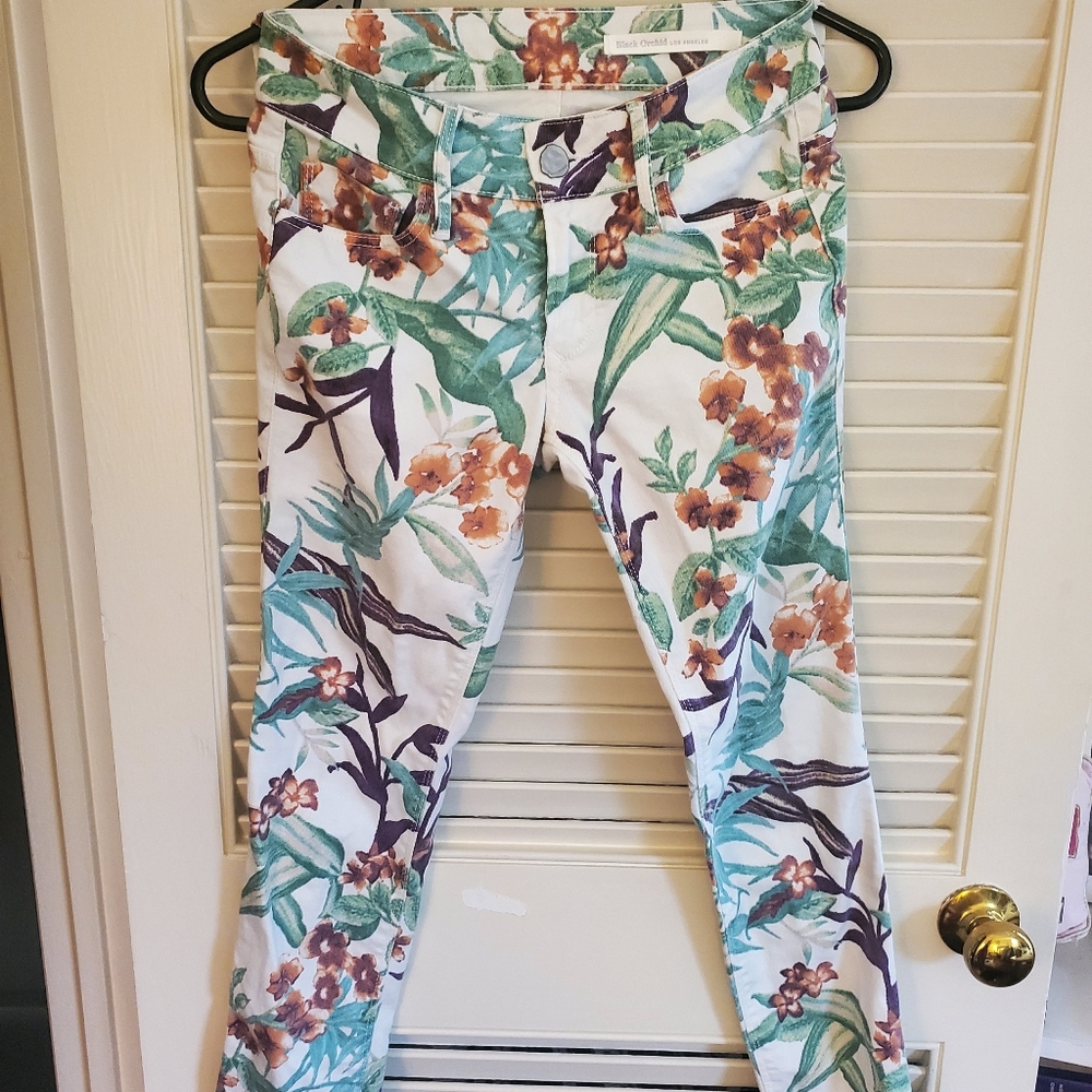 Black Orchid Tropical Floral Skinny Jeans